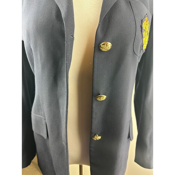 *Flaw Lauren Ralph Lauren Crown Crest 100% Wool Blazer Jacket Navy Womens Size 6 - Picture 7 of 16
